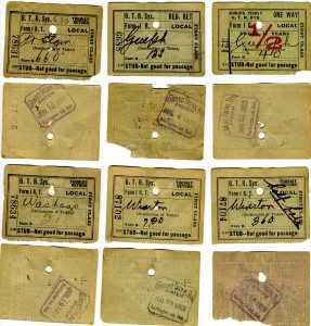 Collection of artifacts ticket stubs from Freeman Station 1913