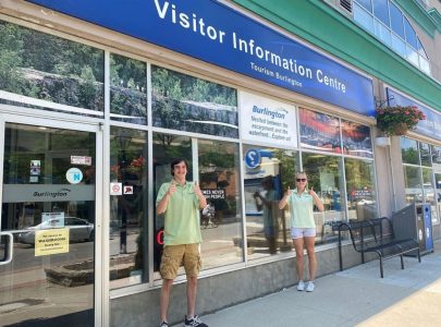Summer Counselors Six Feet Apart outside Visitor Centre